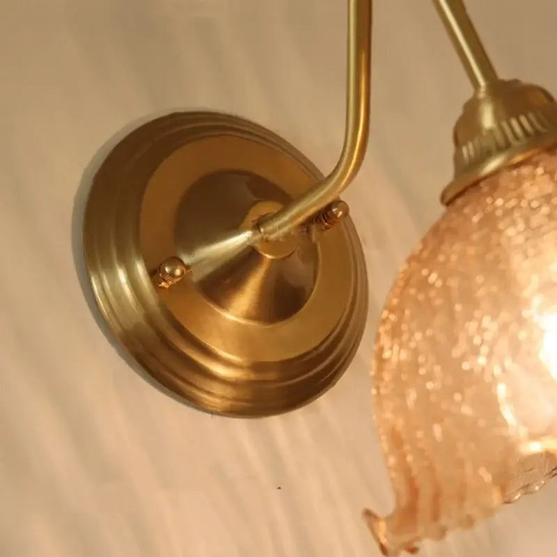 Antique brass amber flower glass wall sconce for living room