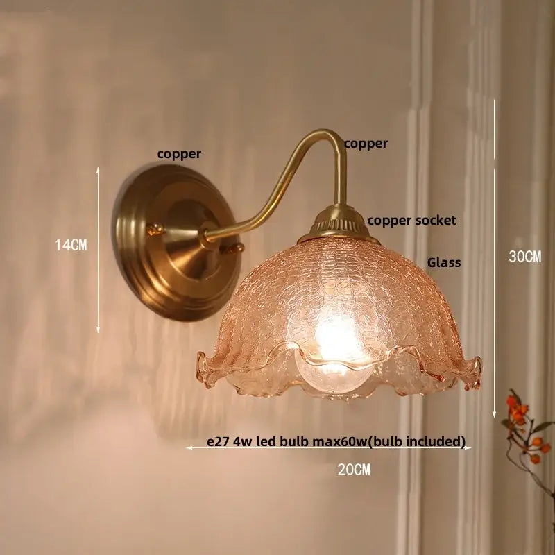 Antique brass amber flower glass wall sconce for living room