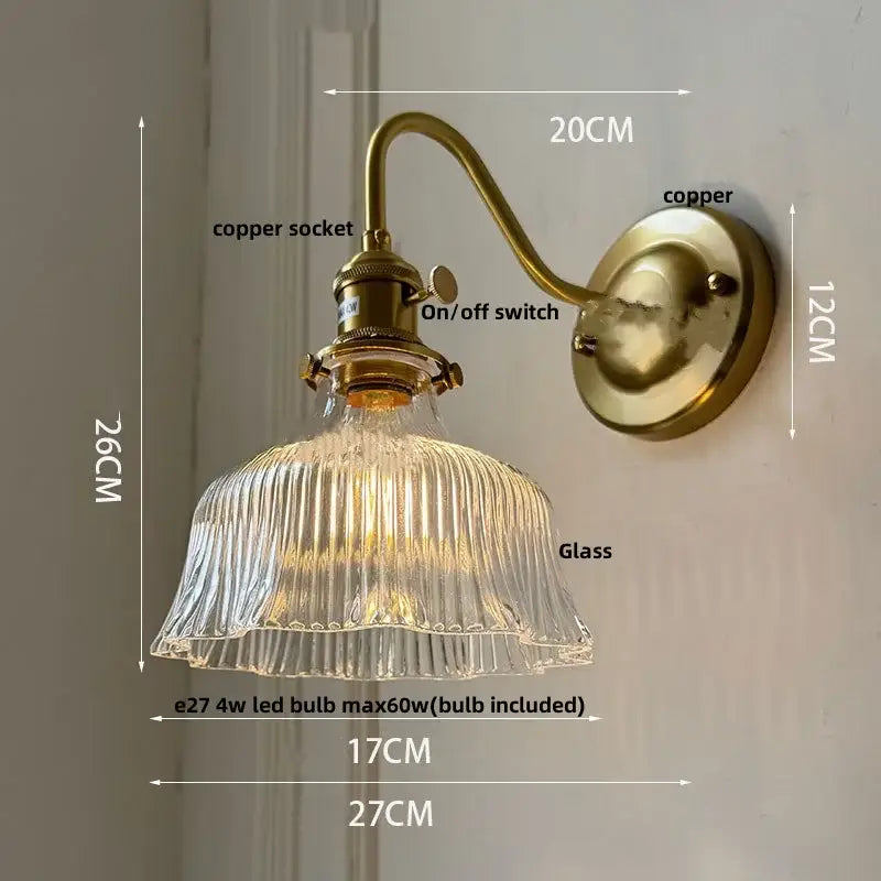 Antique brass amber flower glass wall sconce for living room