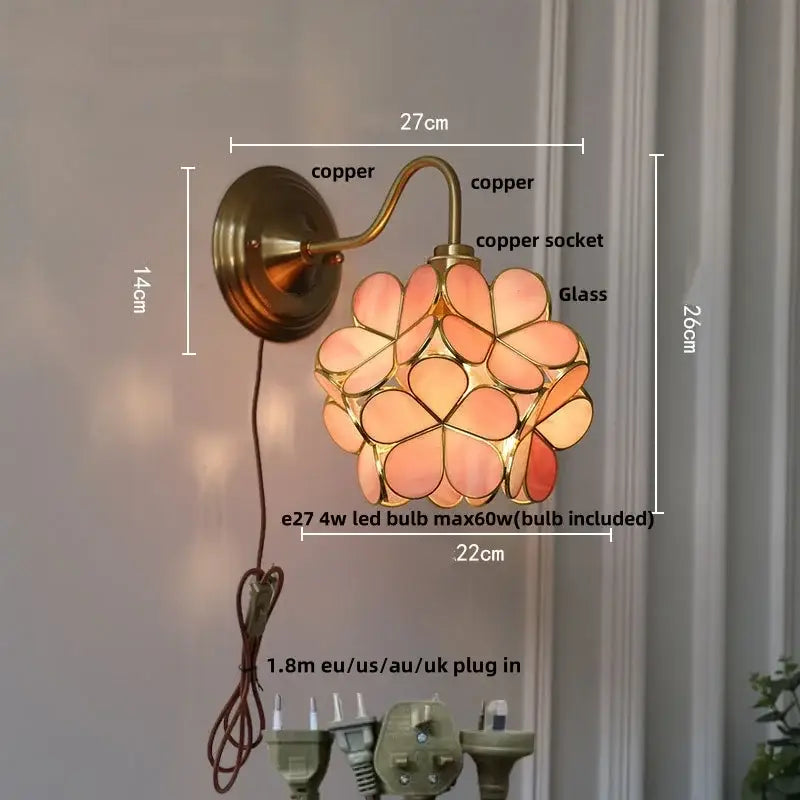 Antique brass amber flower glass wall sconce for living room