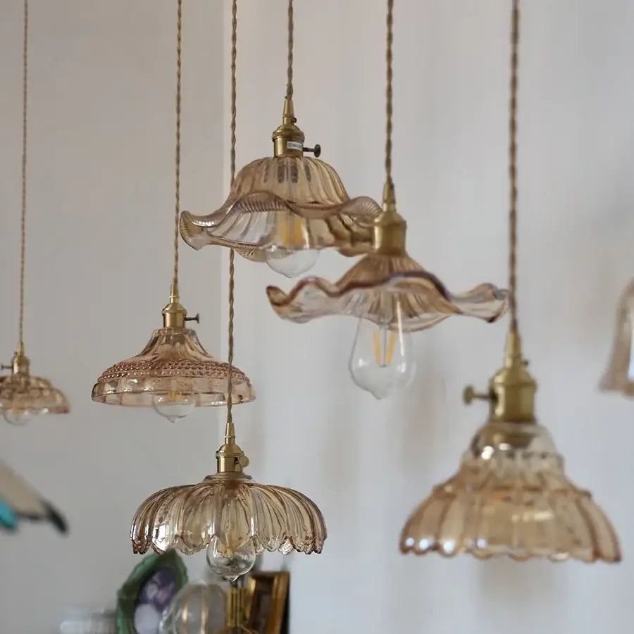 Vintage amber flower glass pendant lamp for kitchen living room