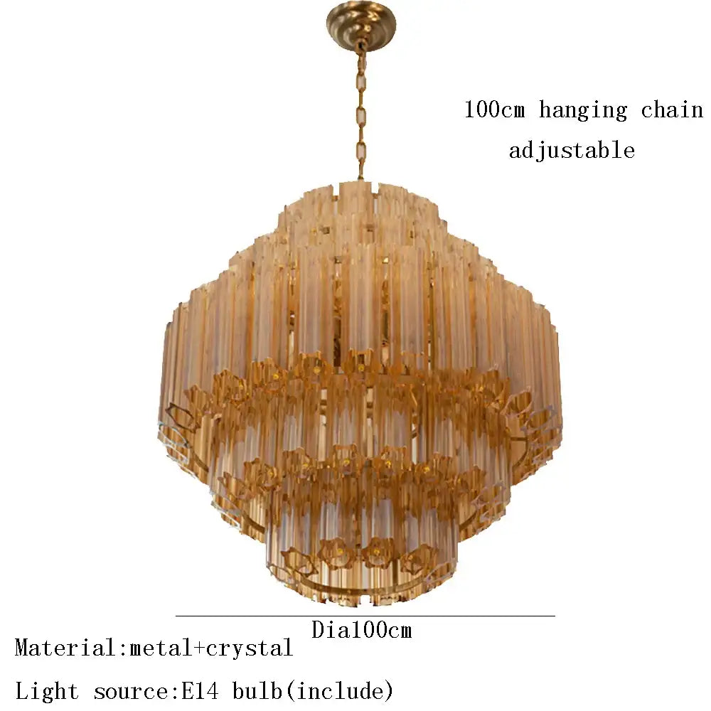 Vintage amber glass ceiling chandelier dining room gold tiered light