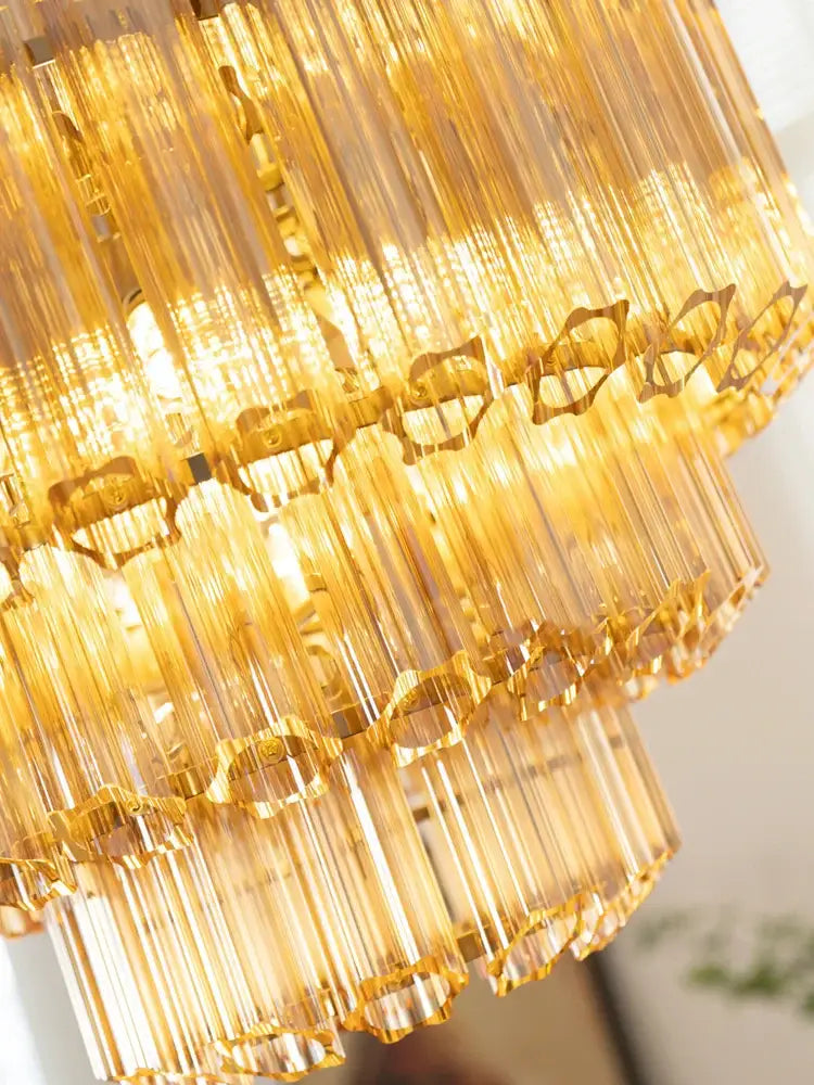 Vintage amber glass ceiling chandelier dining room gold tiered light