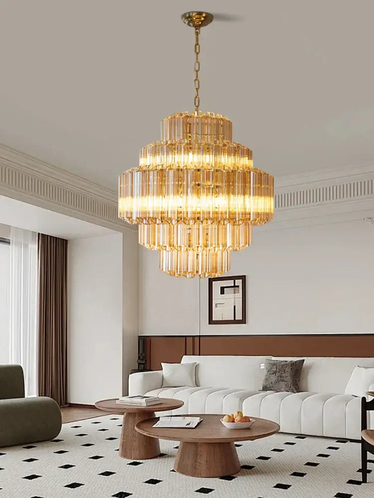 Vintage amber glass ceiling chandelier dining room gold tiered light