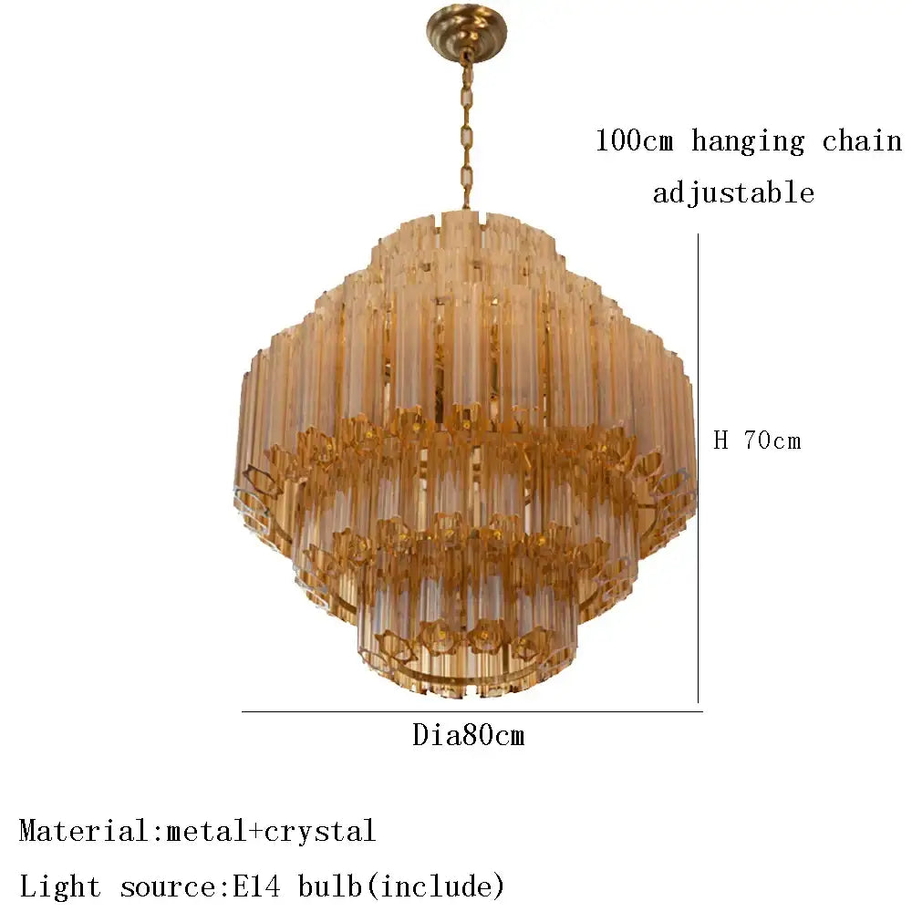 Vintage amber glass ceiling chandelier dining room gold tiered light