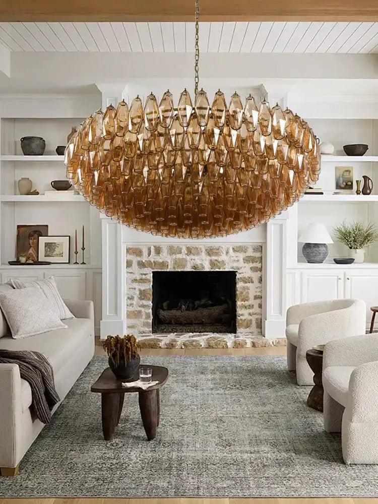 Vintage shell amber glass ceiling chandelier dining room pendant