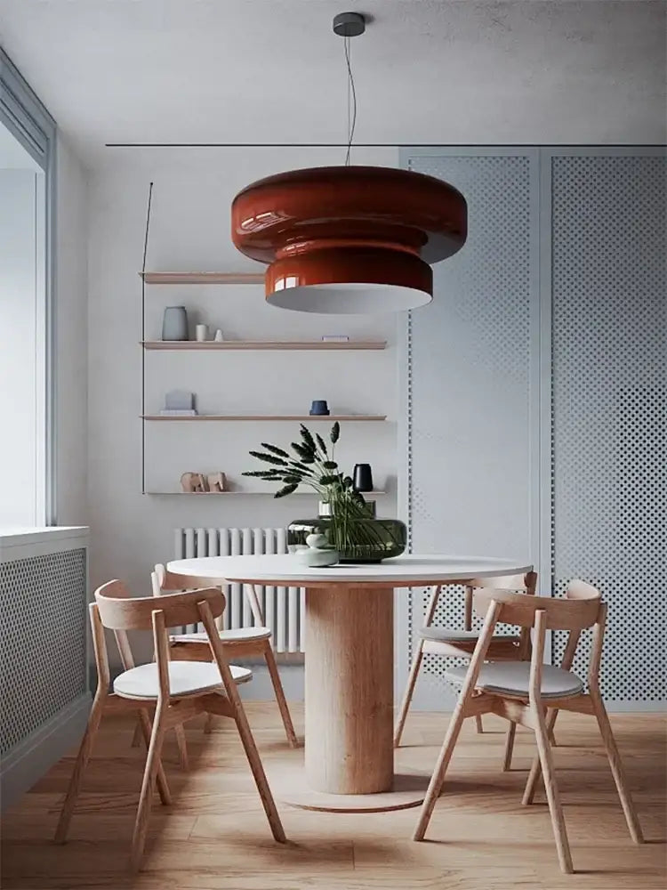 Glossy red layered glass ceiling pendant light for dining room