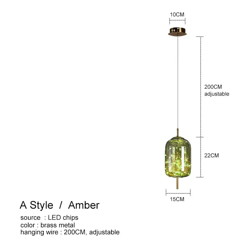 Modern amber glass chandelier – dining room string light pendant