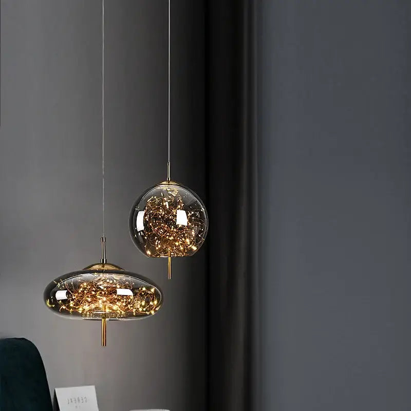 Modern amber glass chandelier – dining room string light pendant