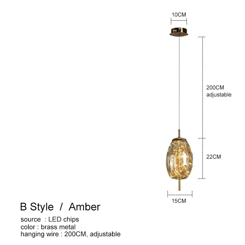 Modern amber glass chandelier – dining room string light pendant