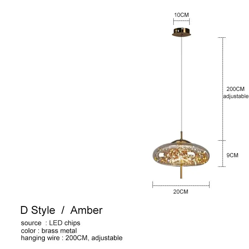 Modern amber glass chandelier – dining room string light pendant