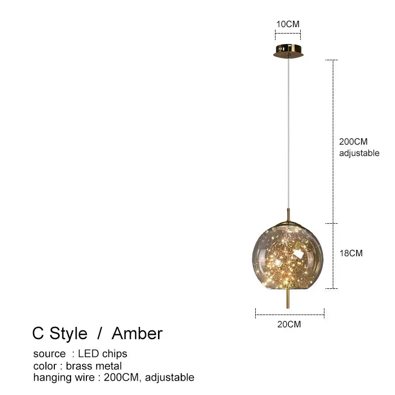 Modern amber glass chandelier – dining room string light pendant