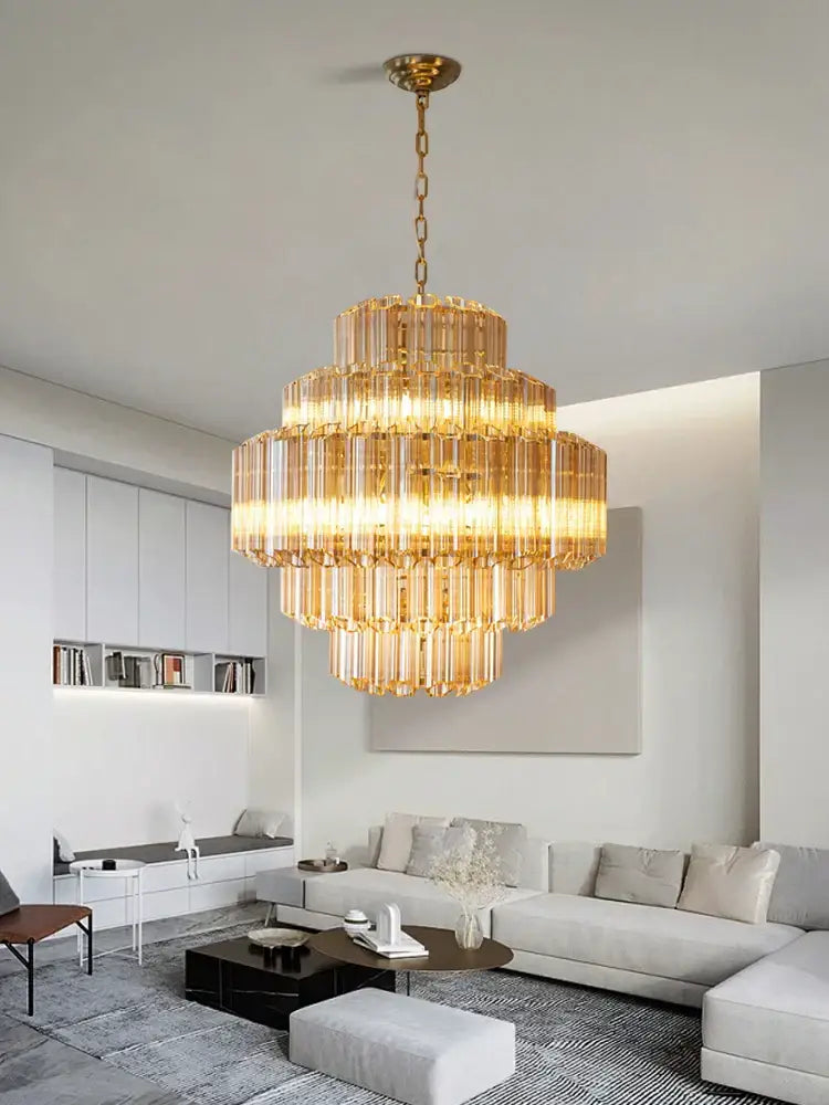 Modern tiered amber glass chandelier for living room dining room