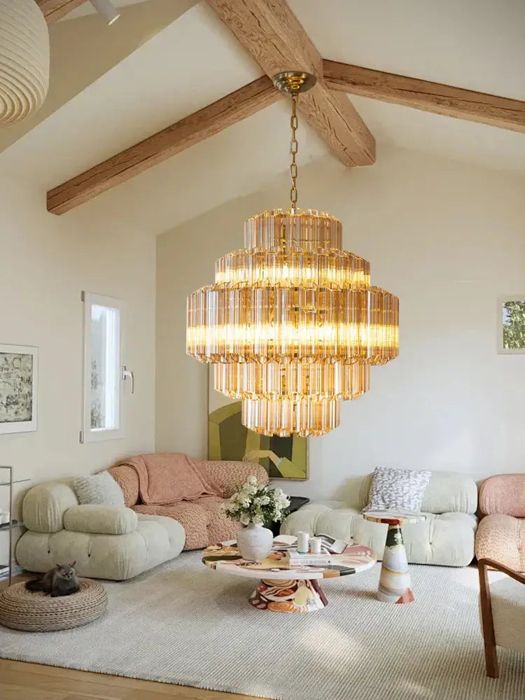 Modern tiered amber glass chandelier for living room dining room