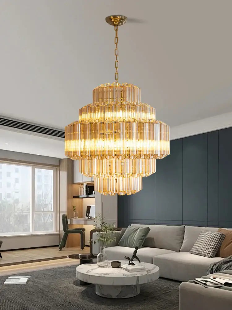 Modern tiered amber glass chandelier for living room dining room