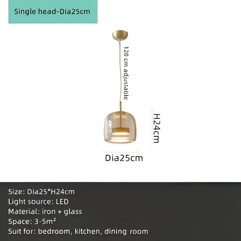 Modern amber glass chandelier with brass accents for living room