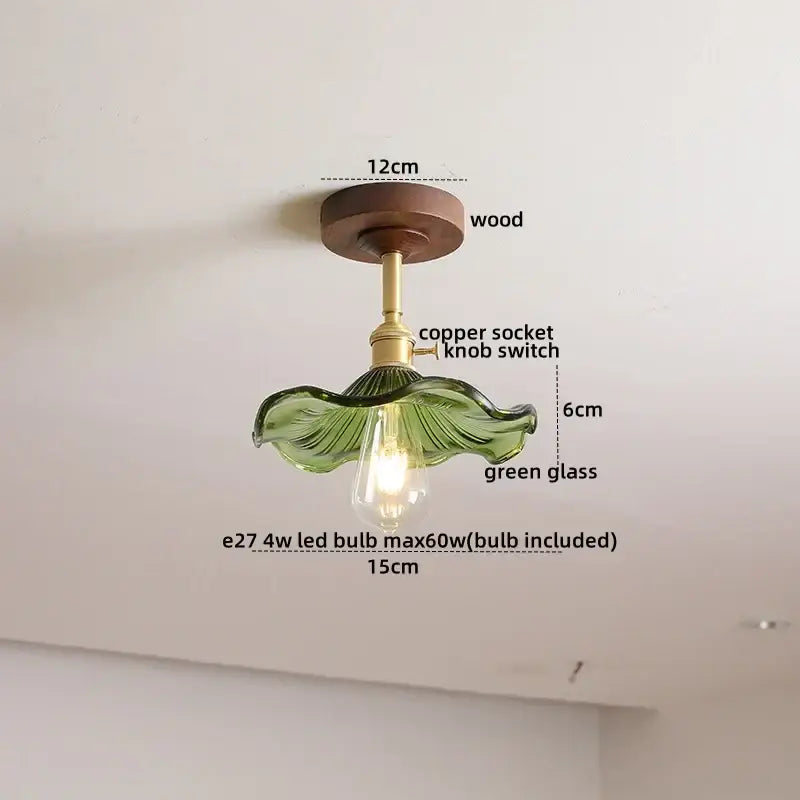 Modern amber glass and copper ceiling light fixture dining room