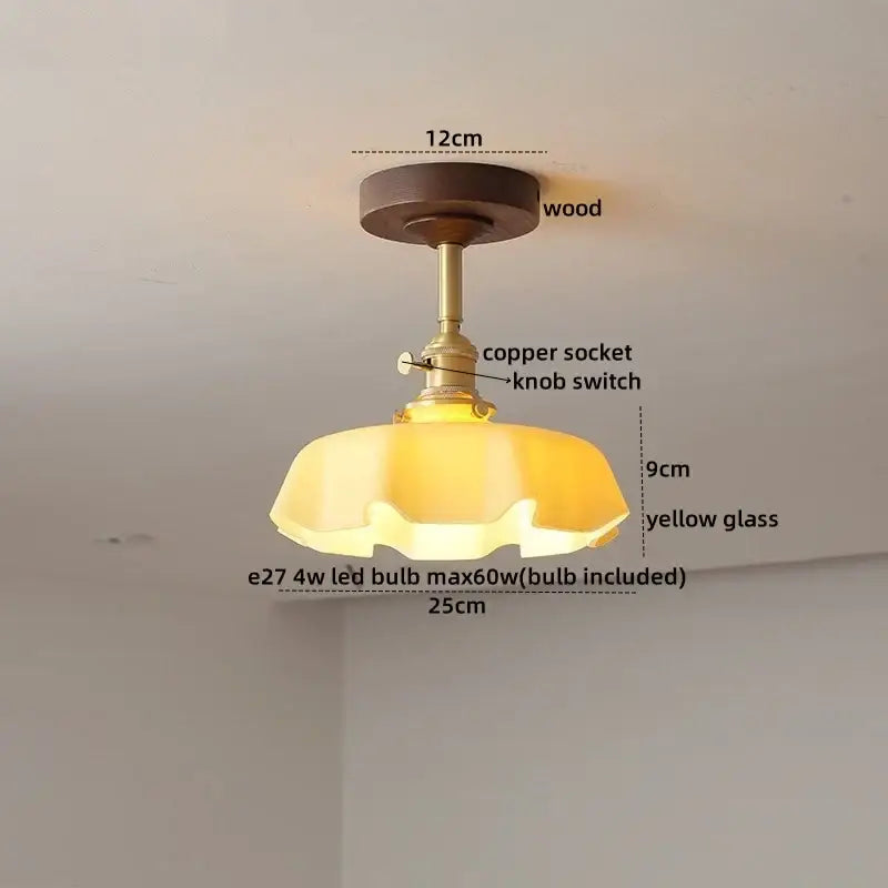 Modern amber glass and copper ceiling light fixture dining room