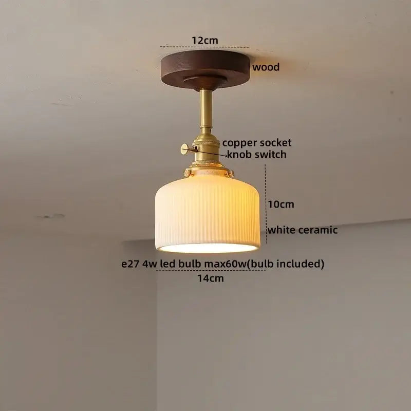 Modern amber glass and copper ceiling light fixture dining room