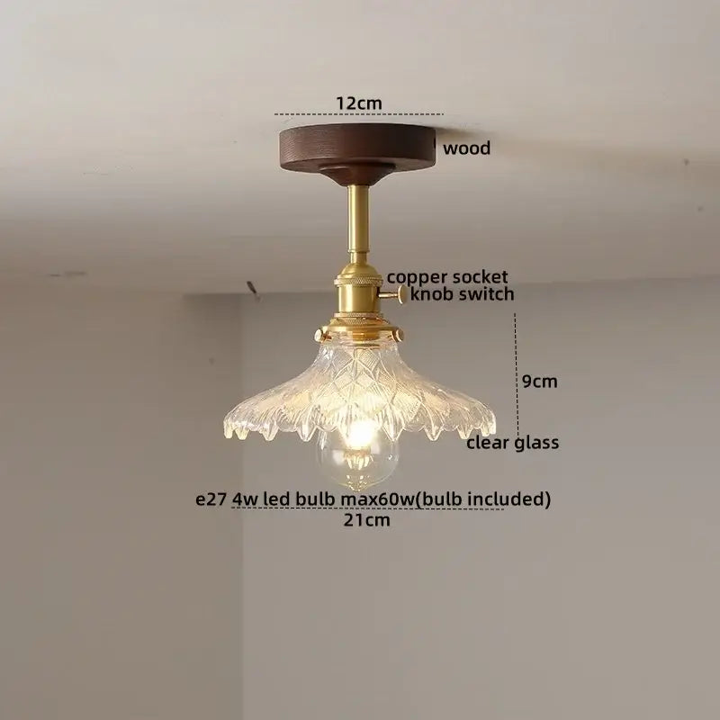 Modern amber glass and copper ceiling light fixture dining room