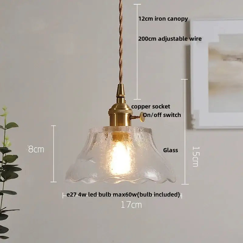 Vintage amber glass cube led pendant light kitchen brass hardware