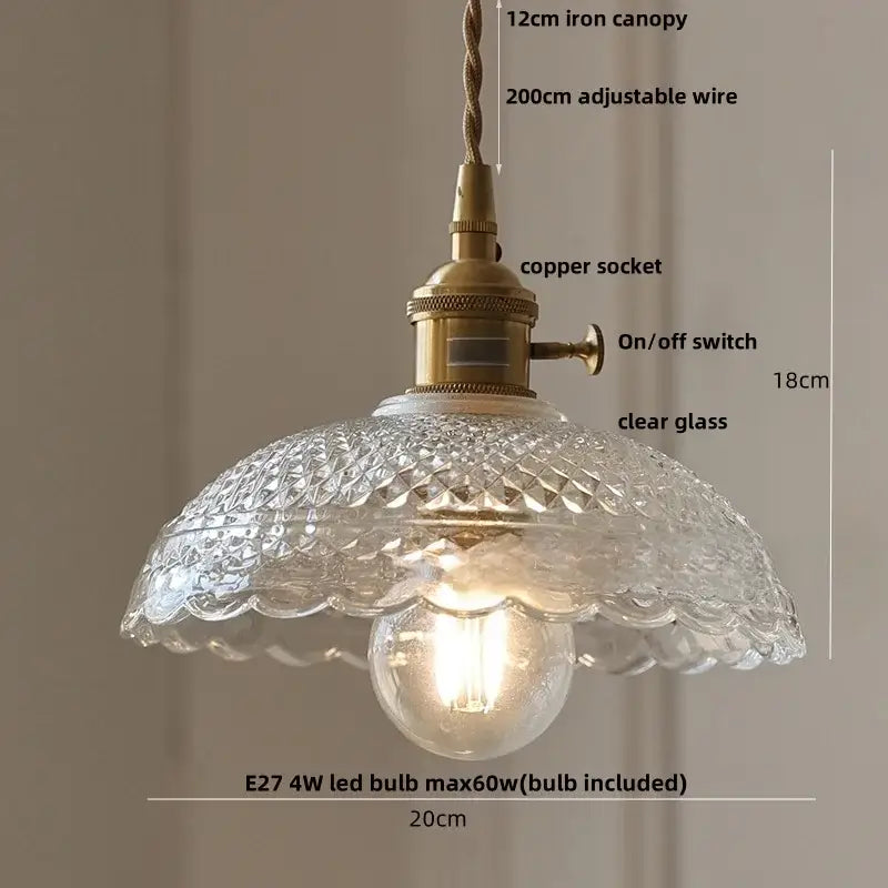 Vintage amber glass cube led pendant light kitchen brass hardware
