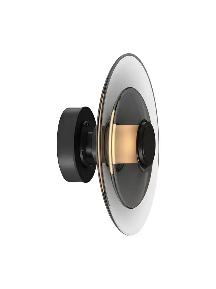 Modern black and amber glass disc wall lamp bedroom sconce