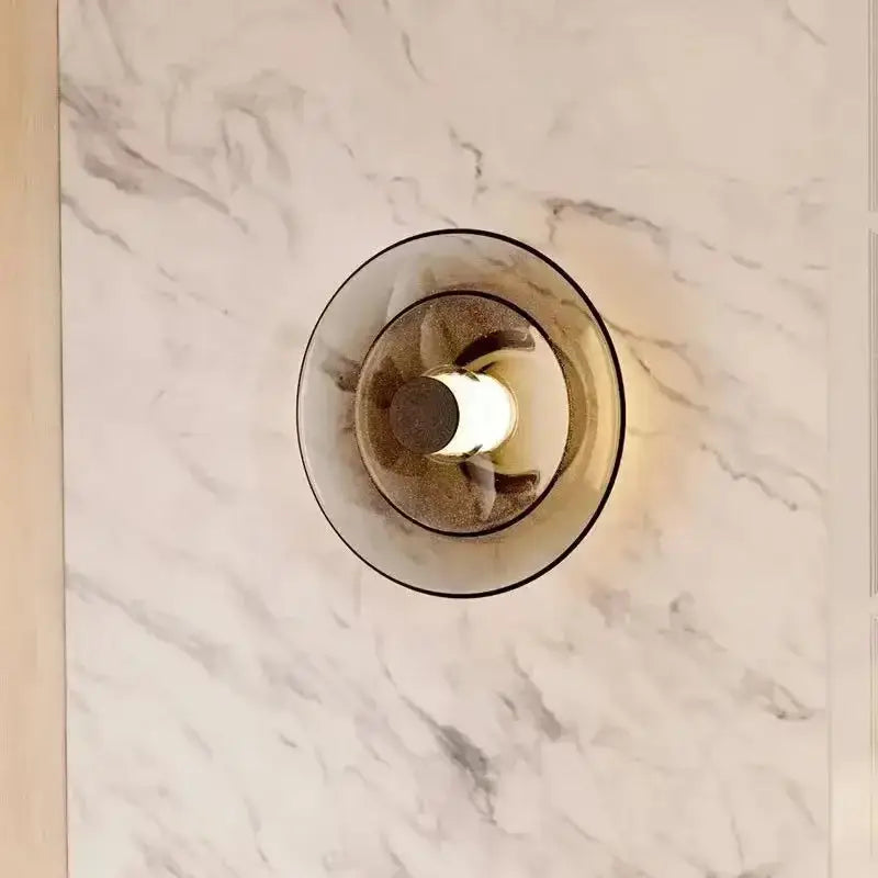 Modern black and amber glass disc wall lamp bedroom sconce