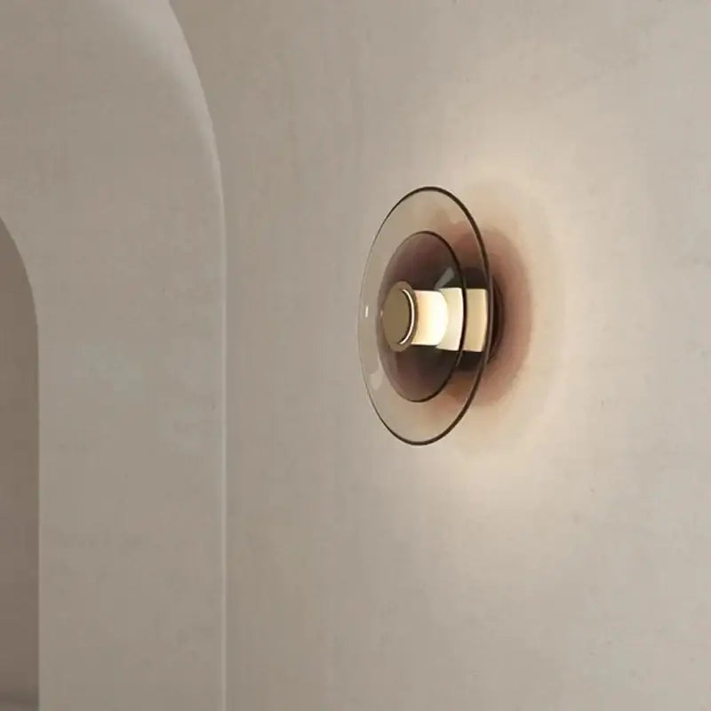 Modern black and amber glass disc wall lamp bedroom sconce