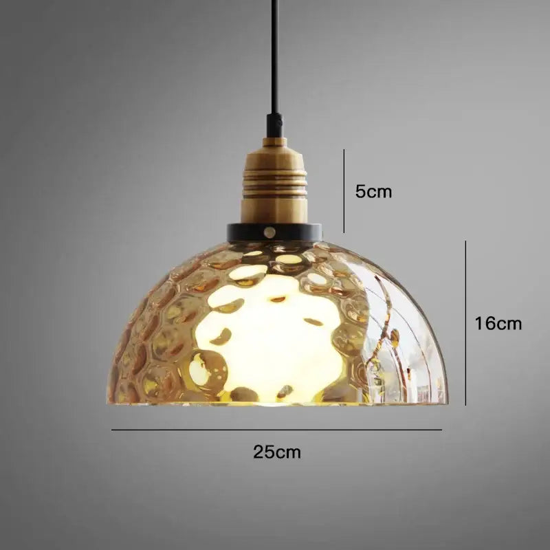 Vintage amber glass industrial led pendant lights set dining room