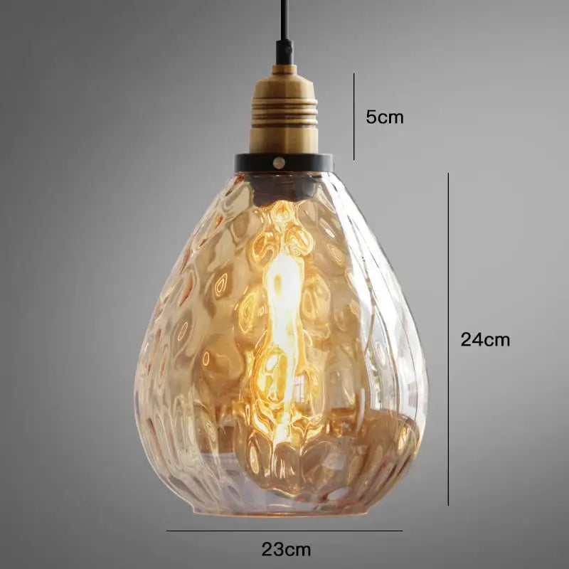 Vintage amber glass industrial led pendant lights set dining room