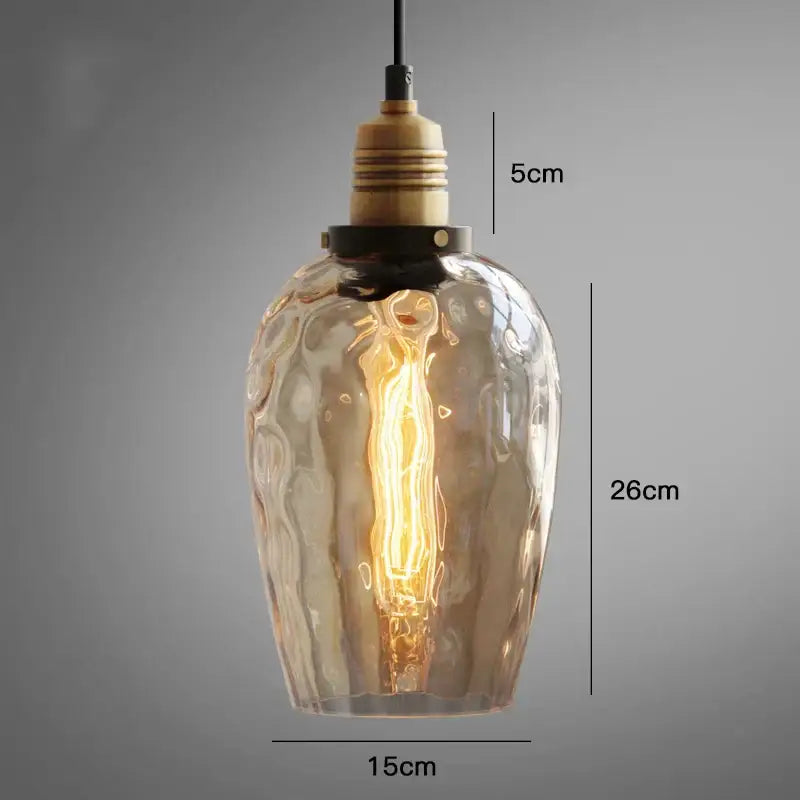 Vintage amber glass industrial led pendant lights set dining room
