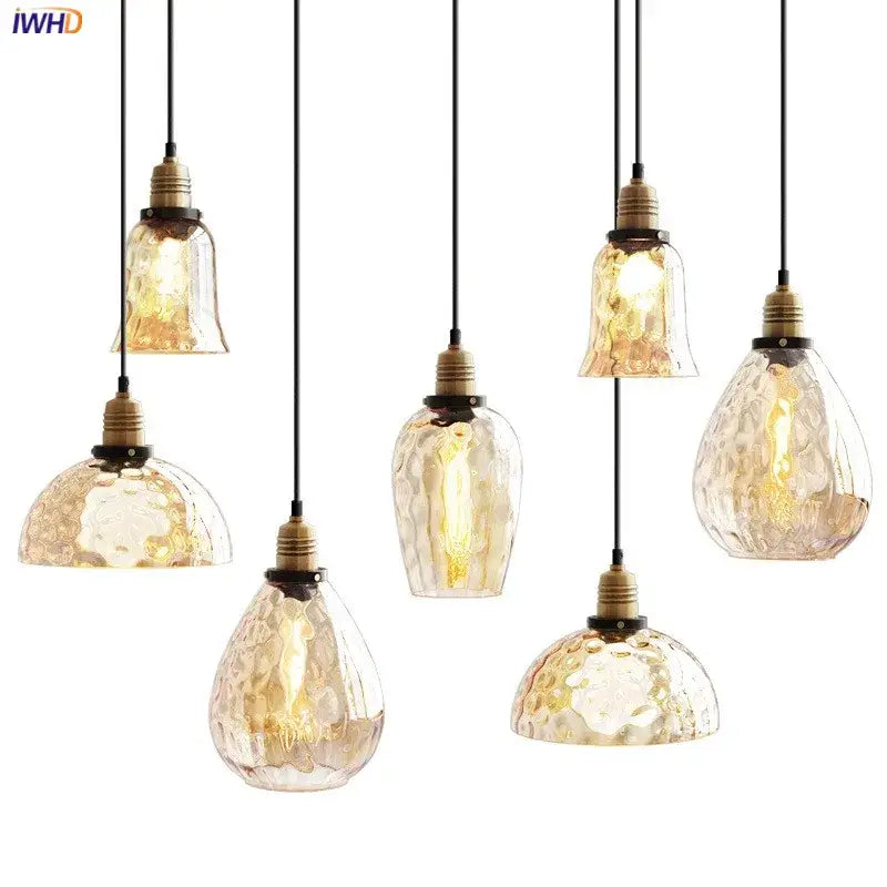 Vintage amber glass industrial led pendant lights set dining room