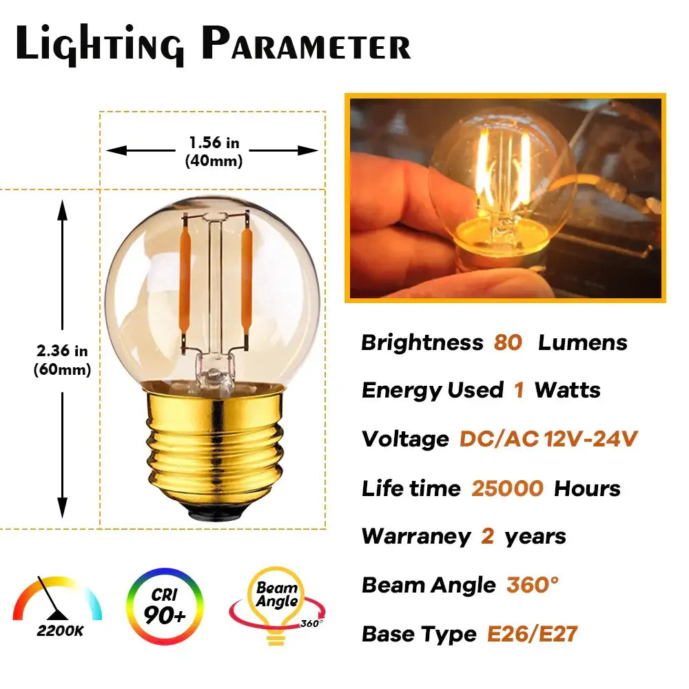 Vintage amber glass led bulb 5-pack for rv and bedroom living room