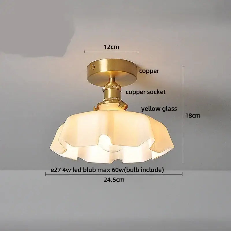 Scalloped amber glass led ceiling light for bedroom and living room
