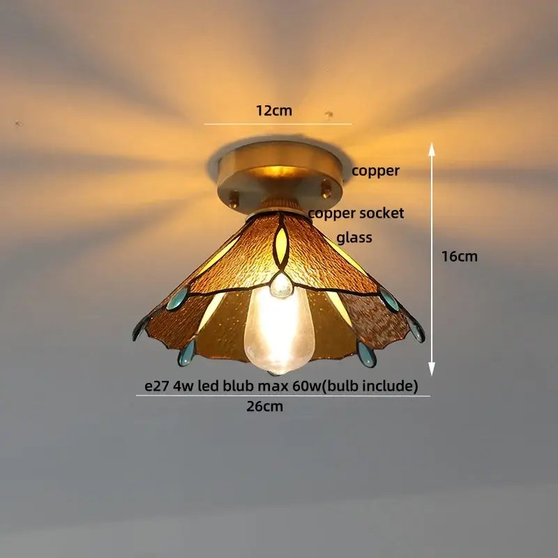 Scalloped amber glass led ceiling light for bedroom and living room