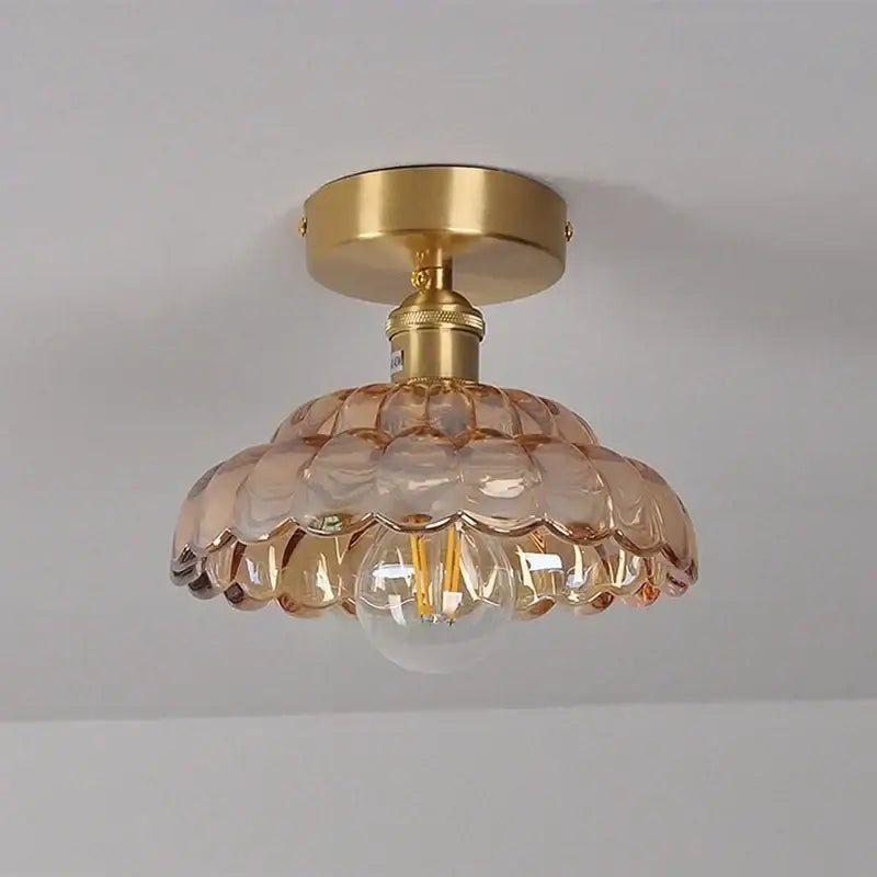 Scalloped amber glass led ceiling light for bedroom and living room
