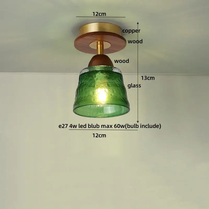 Vintage amber glass led ceiling light bedroom woven wood luminaire