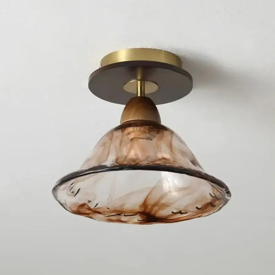 Vintage amber glass led ceiling light bedroom woven wood luminaire