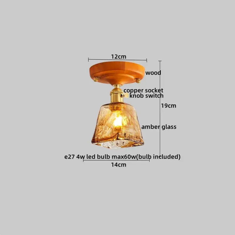 Modern amber glass led pendant light kitchen brass ceiling light