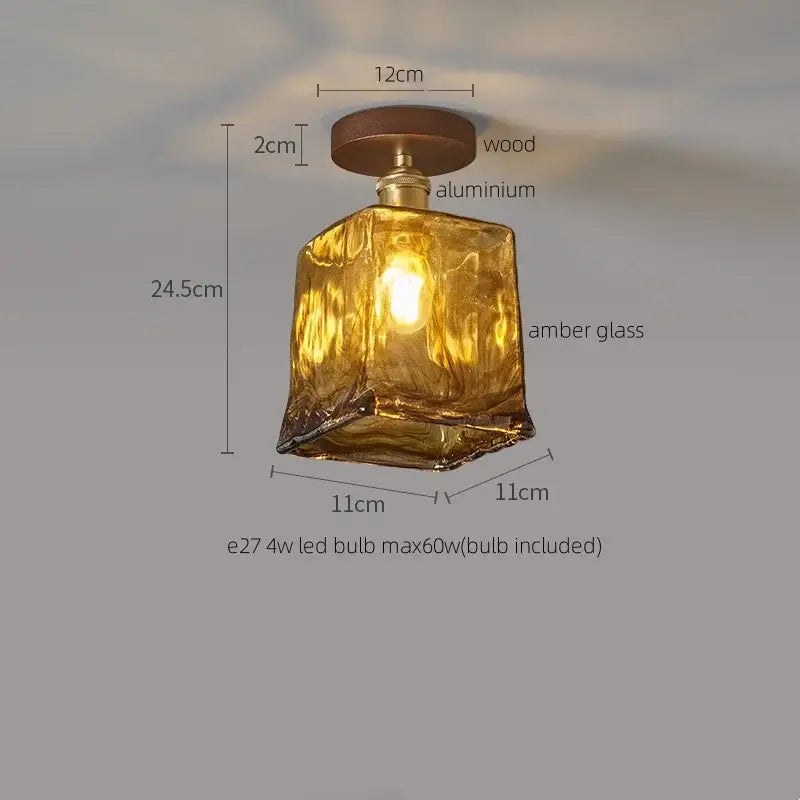 Modern amber glass led pendant light kitchen brass ceiling light