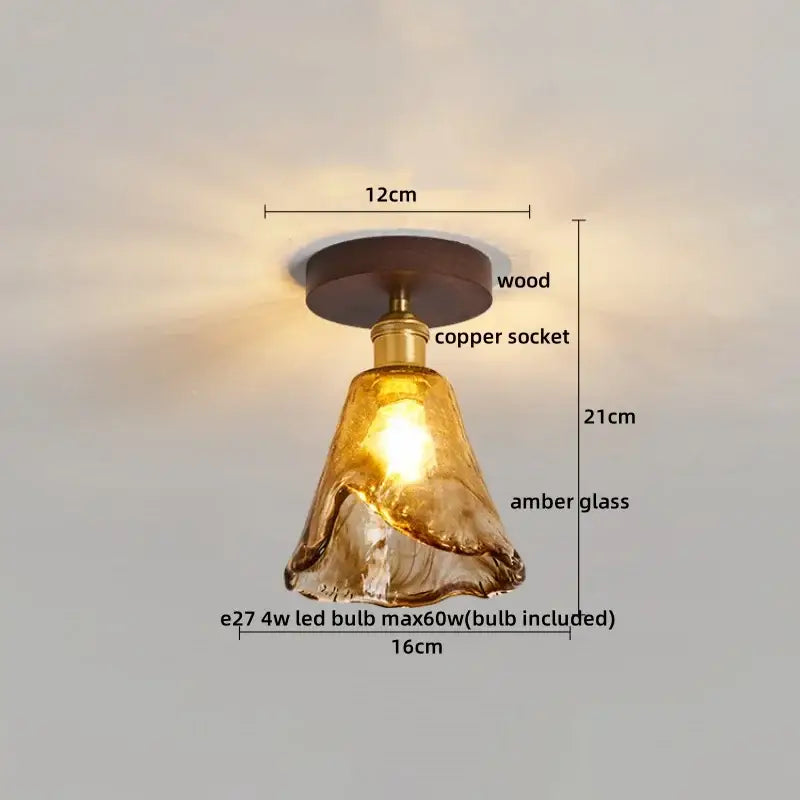 Modern amber glass led pendant light kitchen brass ceiling light