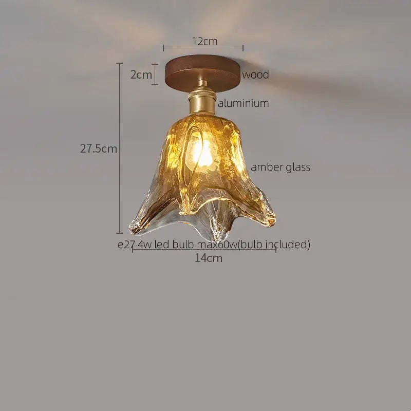 Modern amber glass led pendant light kitchen brass ceiling light