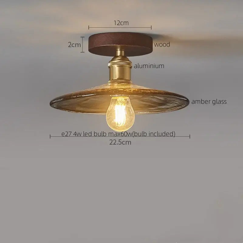 Modern amber glass led pendant light kitchen brass ceiling light