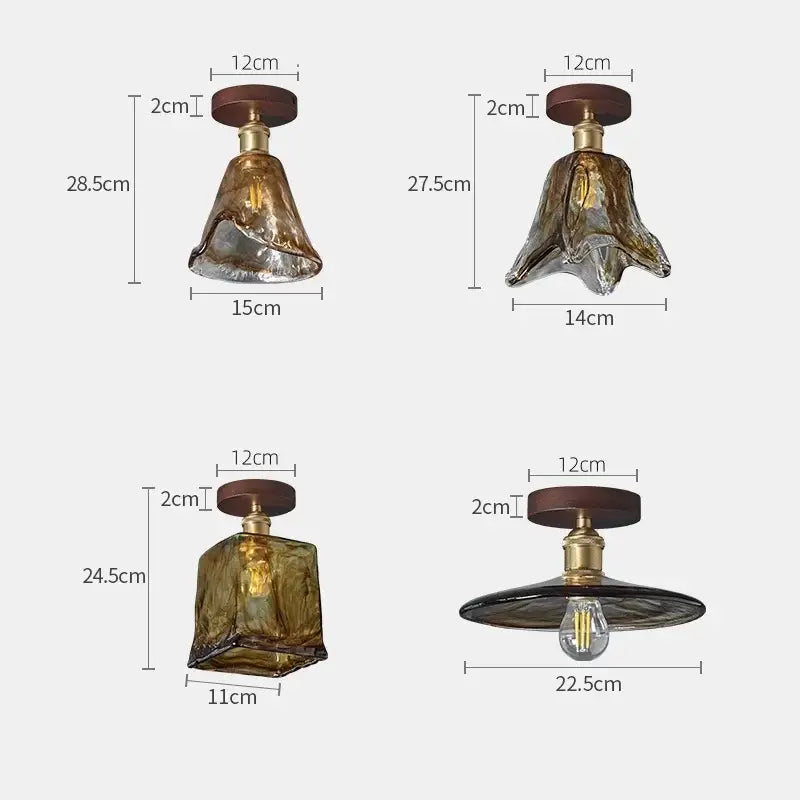 Modern amber glass led pendant light kitchen brass ceiling light
