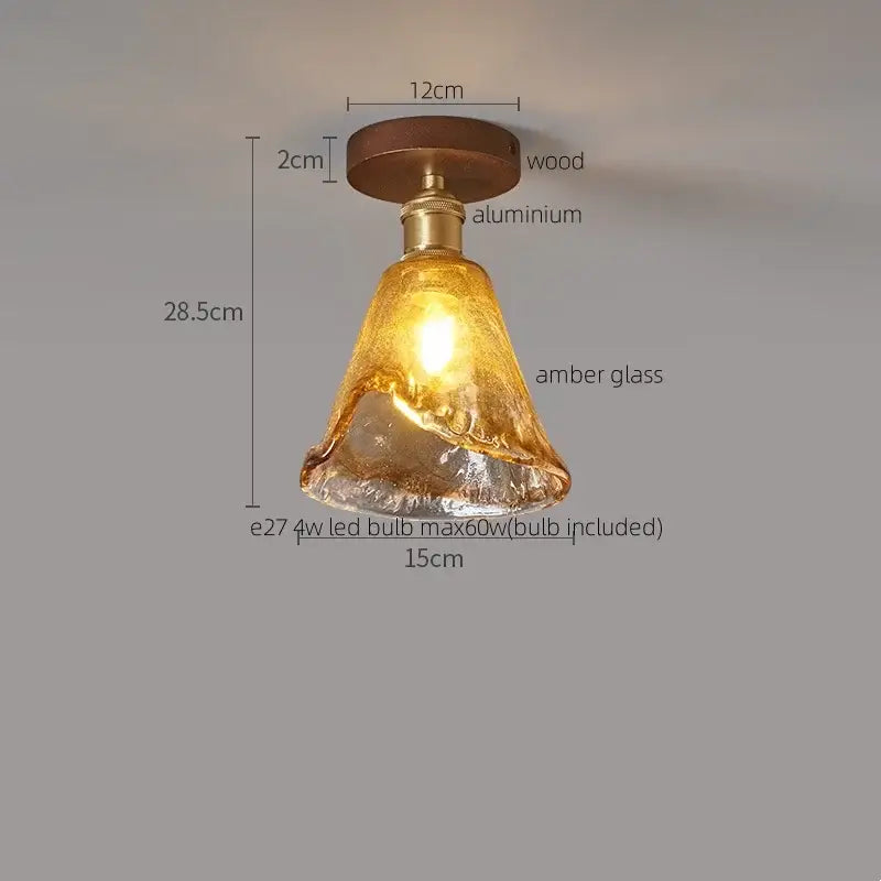 Modern amber glass led pendant light kitchen brass ceiling light