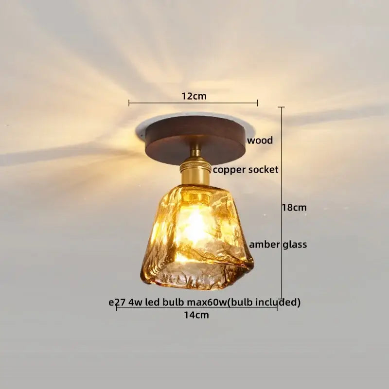 Modern amber glass led pendant light kitchen brass ceiling light