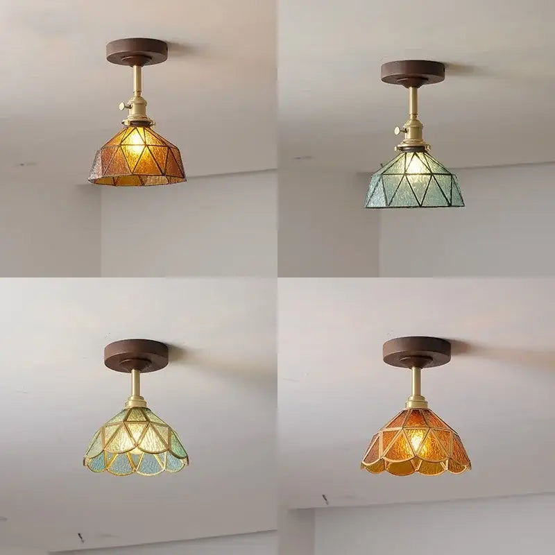 Modern amber glass led ceiling light kids room wood canopy