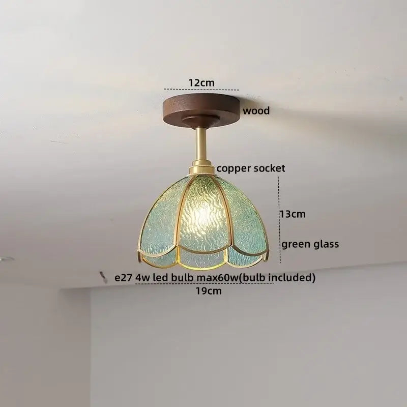 Modern amber glass led ceiling light kids room wood canopy