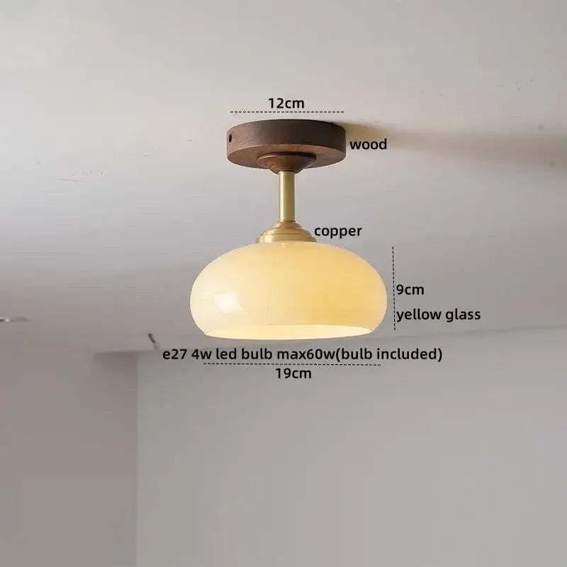 Modern amber glass led ceiling light kids room wood canopy
